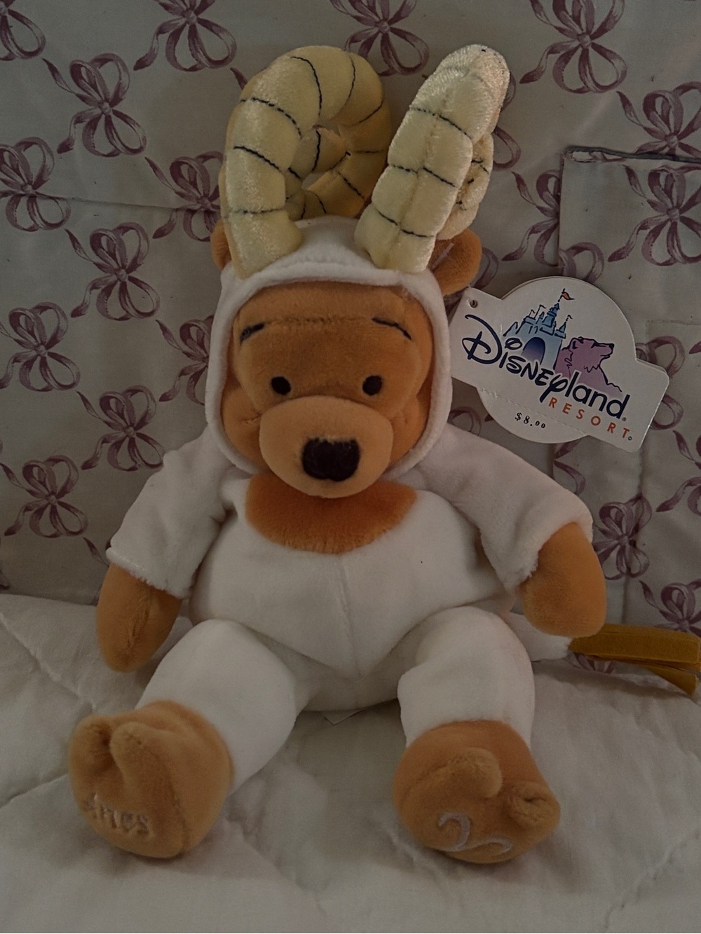 Disney Winnie the Pooh Plush in White Ram Outfit with Yellow Horns